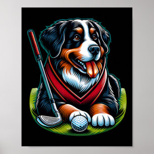 Cooler Golfer mit Berner Sennenhund  Poster