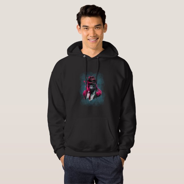 Cooler Gorilla mit Hut und Herz Hoodie (Vorne ganz)