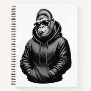 Cooler Gorilla mit schwarzem Hoodie-Grafik-T-Shirt Notizbuch