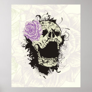 Cooler gotischer Totenkopf und violette Rose als i Poster