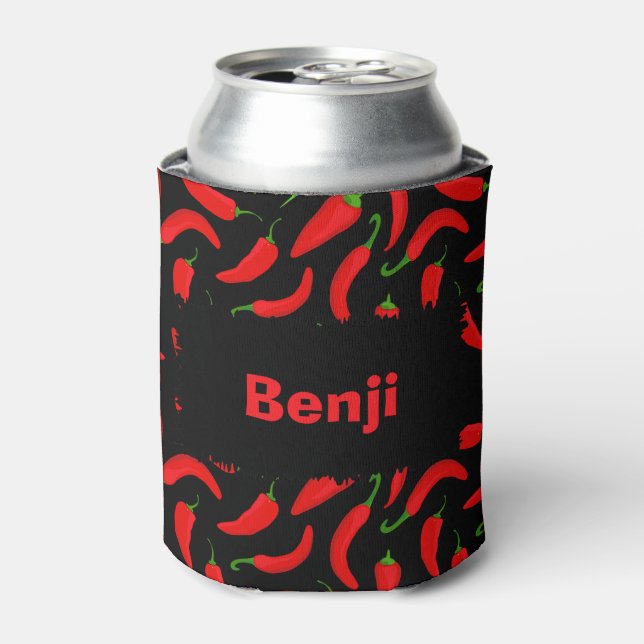 Cooler, grafischer, roter Chili Pepper Dosenkühler (Kanne Vorderseite)