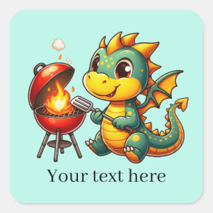 Cooler Grilldrache hinzufügen Text-Square-Aufklebe Quadratischer Aufkleber