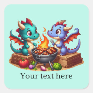 Cooler Grilldrache hinzufügen Text-Square-Aufklebe Quadratischer Aufkleber