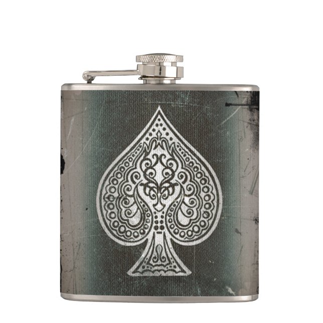 Cooler Grunge-Retro künstlerische Poker-As-Flasche Flachmann (Vorderseite)