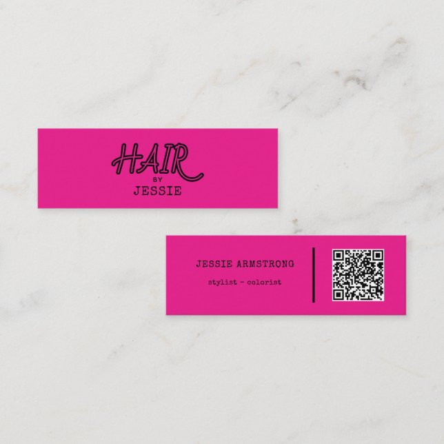 Cooler Haarstylist QR Code Rosa Mini-Visitenkarte Mini Visitenkarte (Vorne/Hinten)