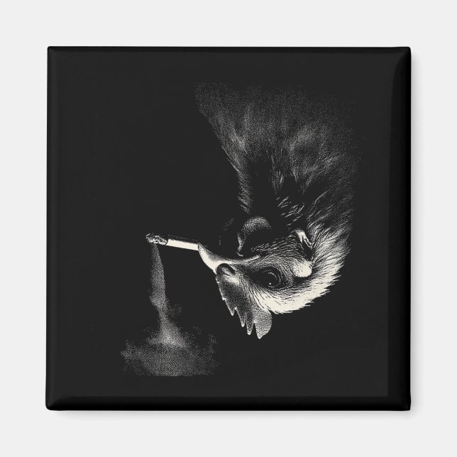 Cooler Hahn, der Zigarette raucht, Kunstgrafik _1  Magnet (Vorne)