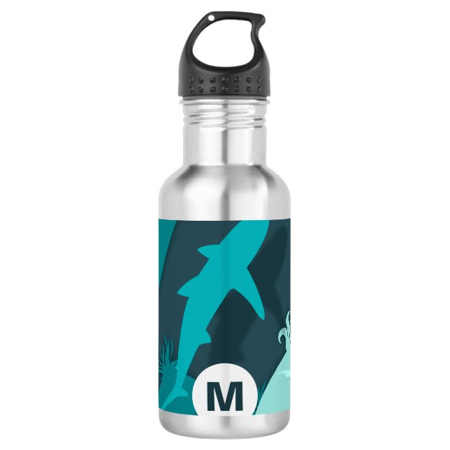 Cooler Hai Abstrakt Art Monogram Edelstahlflasche (Vorderseite)