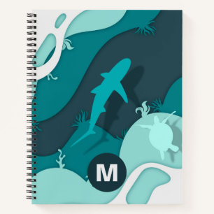 Cooler Hai Abstrakt Art Monogram Notizbuch