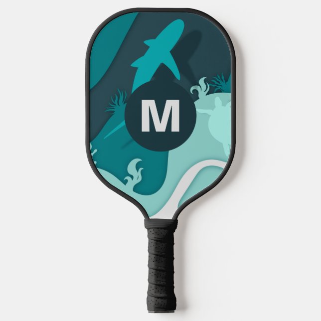 Cooler Hai Abstrakt Art Monogram Pickleball Schläger (Vorderseite)