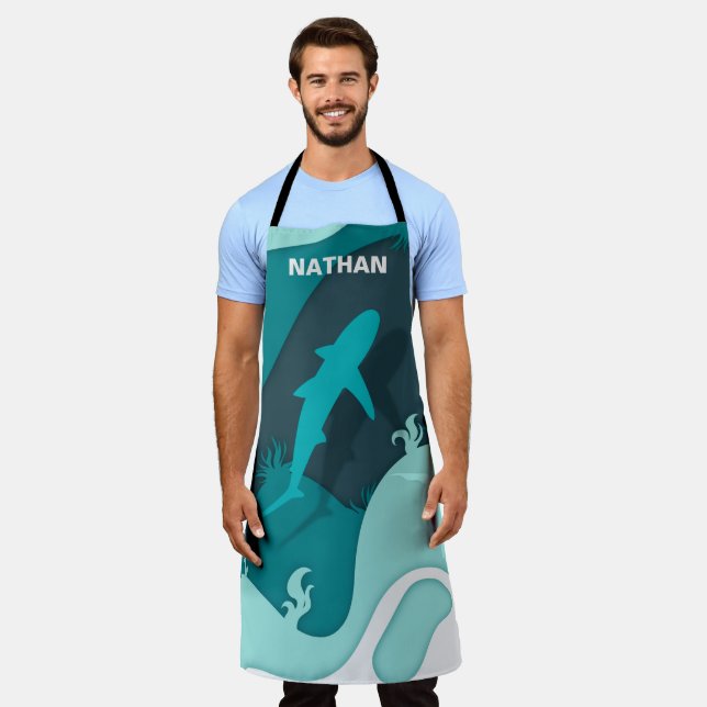 Cooler Hai Abstrakte Kunst Personalisiert Schürze (Getragen)