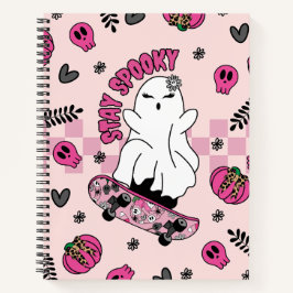 Cooler Halloween-Geist auf der Skateboard Rosa Notizbuch