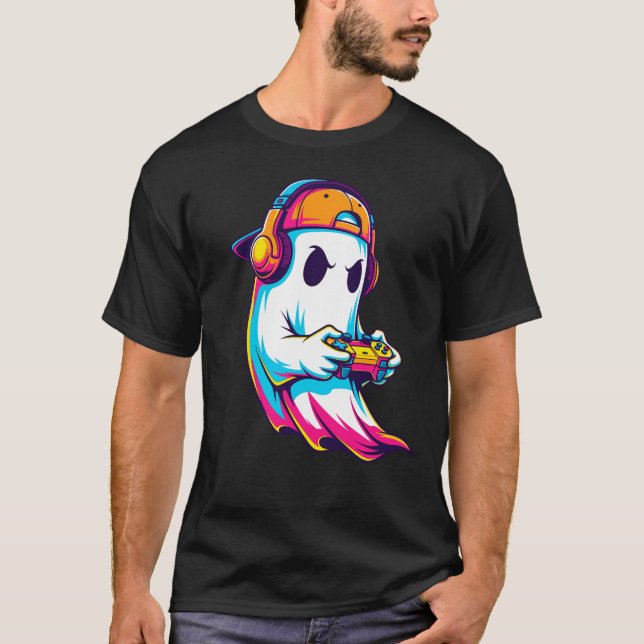 Cooler Halloween Ghost Gamer T-Shirt (Vorderseite)