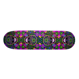 Cooler heißer grüner und lila Zuckerschädel Skateboard
