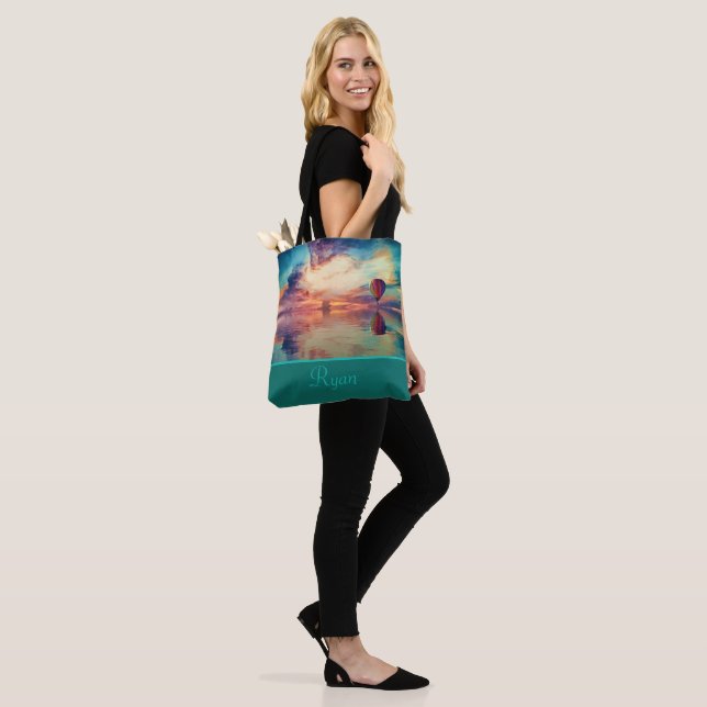 Cooler Heißluftballon Sunrise Aquamarin Ihren Name Tasche (Am Model)