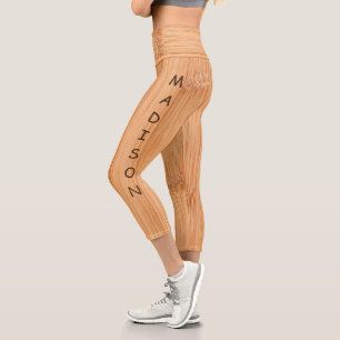 Cooler hellbrauner Bambusholzprint Monogram-Name Capri Leggings