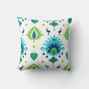 Cooler heller blauer und grüner Stammes- ikat Kissen