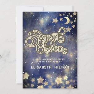 Cooler Himmelsmond und Sterne 16 . Geburtstag Einladung