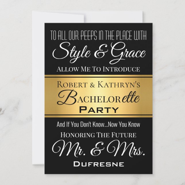 Cooler Hip Hop Seine & Hers Bachelor/Bachelorette Einladung (Vorderseite)