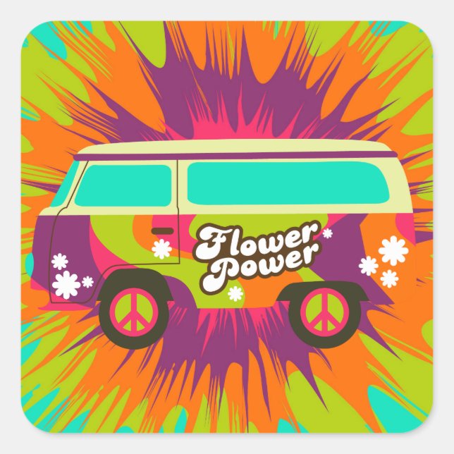 Cooler Hippie-van-Retrosticker Quadratischer Aufkleber (Vorderseite)