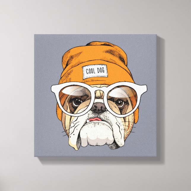 Cooler Hipster Bulldog Leinwanddruck (Vorderseite)
