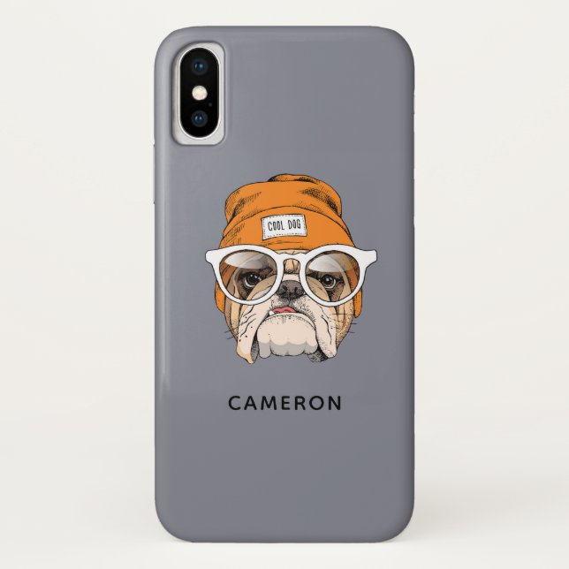 Cooler Hipster Bulldog | Name hinzufügen Case-Mate iPhone Hülle (Rückseite)