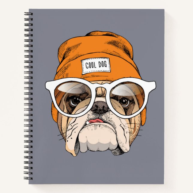 Cooler Hipster Bulldog Notizbuch (Vorderseite)
