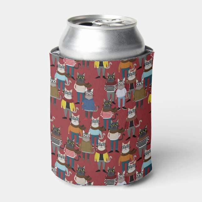Cooler Hipster Cat Pattern Dosenkühler (Kanne Vorderseite)