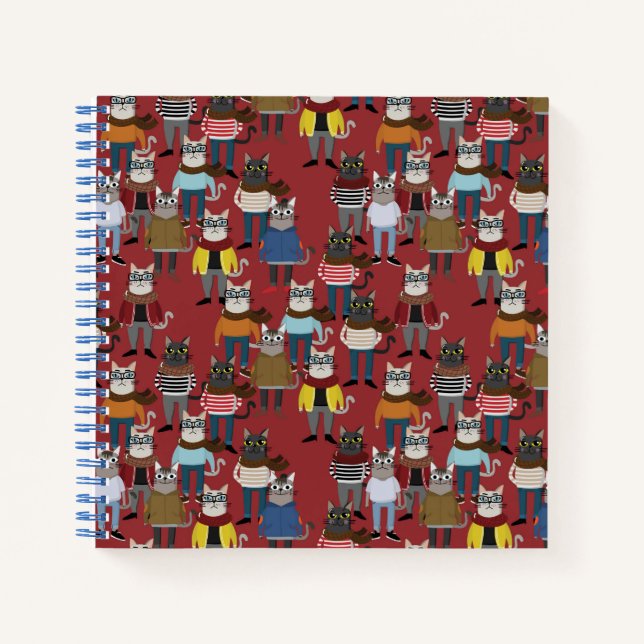 Cooler Hipster Cat Pattern Notizbuch (Vorderseite)