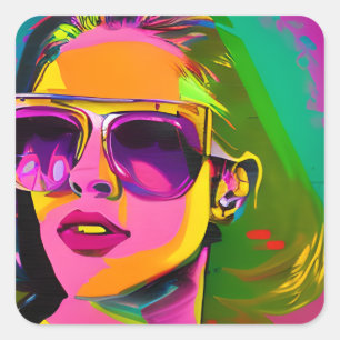 Cooler Hipster in Sonnenbrille Einzigartige Modern Quadratischer Aufkleber