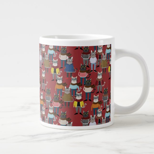 Cooler Hipster Katzenmuster Jumbo-Tasse (Rechts)
