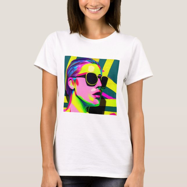 Cooler Hipster Lady in Sonnenbrille Moderne Kunst T-Shirt (Vorderseite)