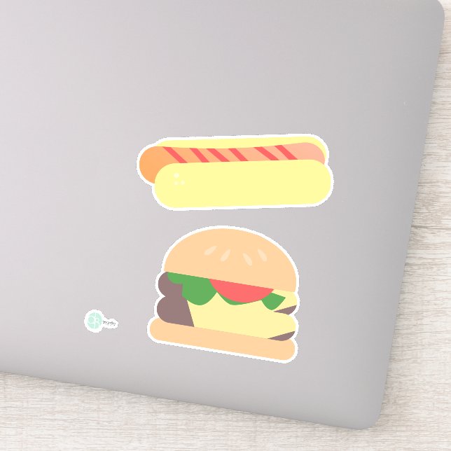 Cooler Hot Dog mit Streifen und Hamburger Aufkleber (Detail)