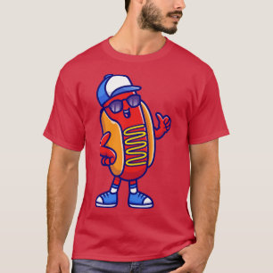 Cooler Hotdog mit Sonnenbrille und Hut-Cartoon T-Shirt