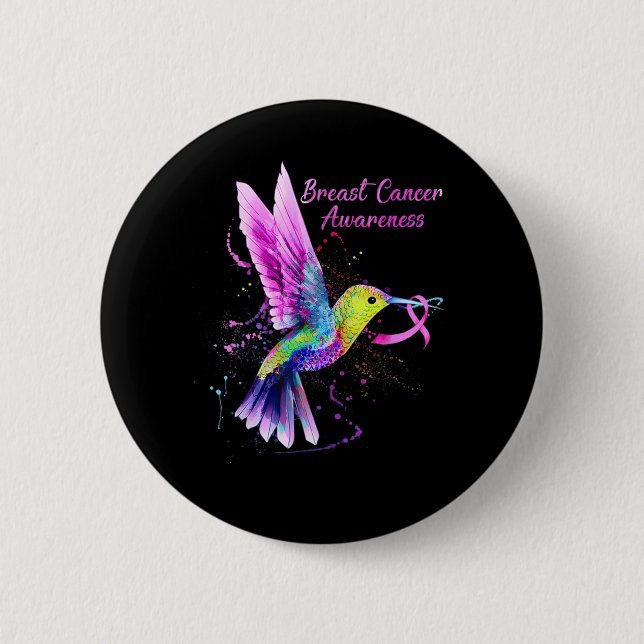 Cooler Hummingvogel mit rosa Ribbon Brustkrebs Button (Vorderseite)