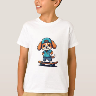 Cooler Hund auf Skateboard Kinder T-Shirt