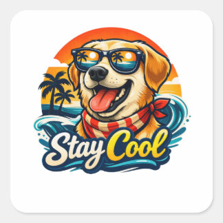 Cooler Hund bei Sonnenuntergang Quadratischer Aufkleber