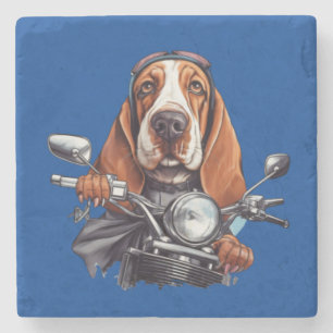 Cooler Hund-Biker, süßer Basset Hound-Hund-Fahrer Steinuntersetzer