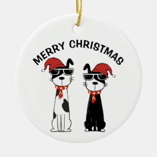 Cooler Hund Frohe Weihnachten Keramik Ornament