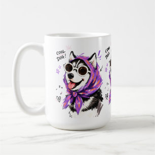 Cooler Hund Husky mit Sonnenbrille & Kopftuch Kaffeetasse