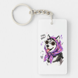 Cooler Hund Husky mit Sonnenbrille & Kopftuch Schlüsselanhänger
