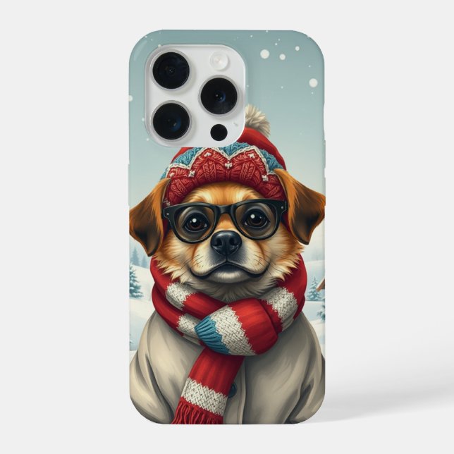Cooler Hund in Preppy Winterkleid und Hut iPhone 15 Pro Hülle (Rückseite)