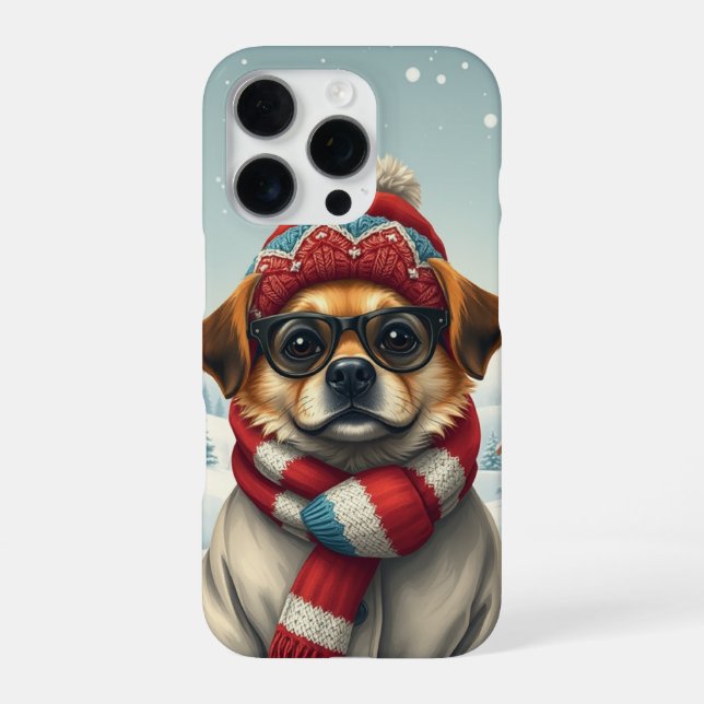 Cooler Hund in Preppy Winterkleid und Hut iPhone 16 Pro Hülle (Rückseite)
