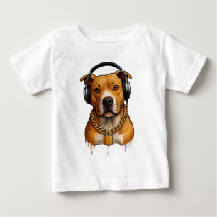 Cooler Hund mit Kopfhörern und Goldketten - Urban Baby T-shirt