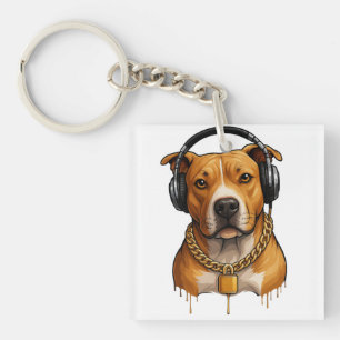 Cooler Hund mit Kopfhörern und Goldketten - Urban  Schlüsselanhänger