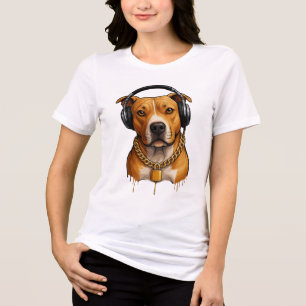 Cooler Hund mit Kopfhörern und Goldketten - Urban  Tri-Blend Shirt