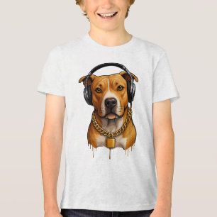 Cooler Hund mit Kopfhörern und Goldketten - Urban Tri-Blend Shirt