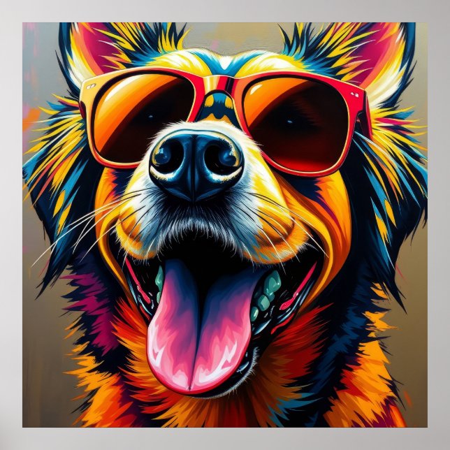 Cooler Hund mit Sonnenbrille Poster (Vorne)