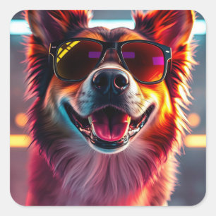 Cooler Hund mit Sonnenbrille Quadratischer Aufkleber