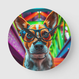 Cooler Hund mit Sonnenbrille Runde Wanduhr