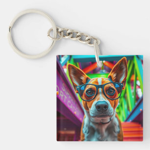 Cooler Hund mit Sonnenbrille Schlüsselanhänger